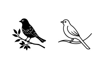 Fototapeta premium Elegant black and white bird silhouettes perched on branches for design projects