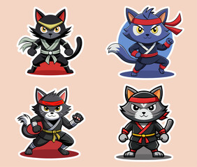 A set of cute ninja cats adorable pet and many characters hand drawn collection for T-shirt, sticker, print © Pixel Verses
