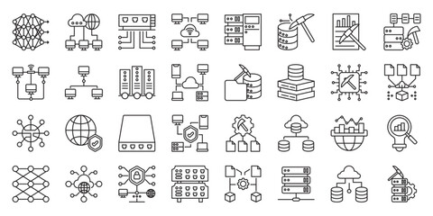 Intelligent Network Systems set of web icons in line style. intelligent network systems, smart network, AI network and network monitoring. Vector illustration.