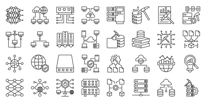 Intelligent Network Systems set of web icons in line style. intelligent network systems, smart network, AI network and network monitoring. Vector illustration.