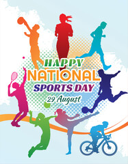 national sports day vector illustration , national sports day celebration background, sports silhouettes vector.

