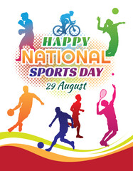 national sports day vector illustration , national sports day celebration background, sports silhouettes vector.
