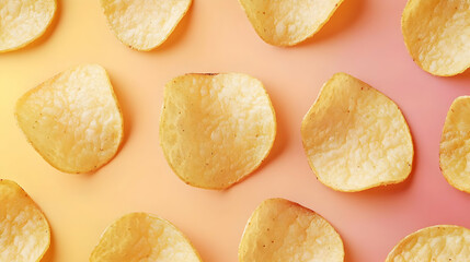 Golden Potato Chips Pattern On Gradient Background
