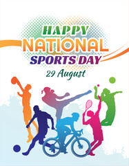 national sports day vector illustration , national sports day celebration background, sports silhouettes vector.
