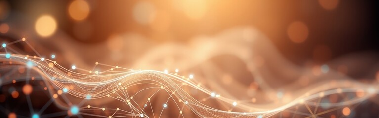 Abstract technological background with connecting dots and lines in warm colors