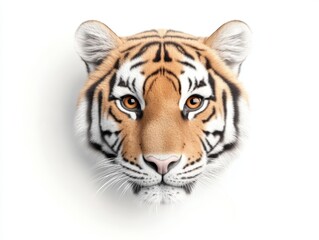 Fototapeta premium Tiger face staring forward on white background 