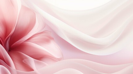 Fototapeta premium Elegant Draped Pink and White Silk Fabric Texture Soft, Luxurious Background