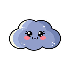 Outline weather icon of kawaii cute smiling cloud on white isolated background. Funny baby character. Vector illustration design for kids, children