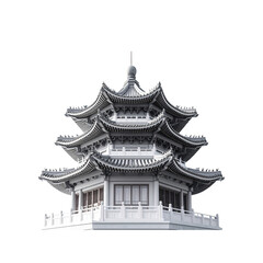 Fototapeta premium Elegant asian pagoda architecture three tiered design on transparent background
