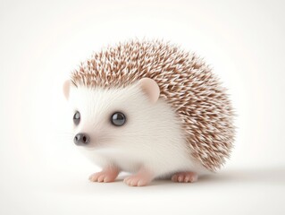 Obraz premium Charming baby hedgehog facing forward with soft fur and quills, isolated on a warm neutral background. Ideal for pet or nature themes. 