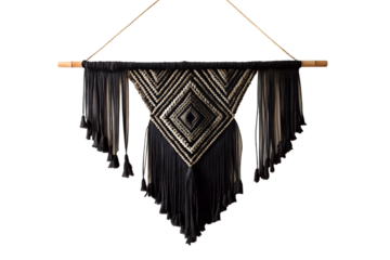 Geometric Black and Gold Macrame Wall Hanging Modern Boho Decor