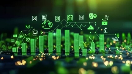 Abstract graphic display of green data visualization over a blurry background of greenery - Powered by Adobe