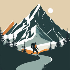 outdoor mountain adventure; illustration, square design