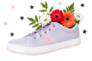 Lavender Sneakers Adorned with Blooming Gerbera Daisies and Greenery A Springtime Fashion Statement