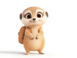 Adorable meerkat character with school backpack
