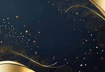 Elegant Dark Blue and Gold Abstract Background Luxurious Design with Golden Swirls and Glitter