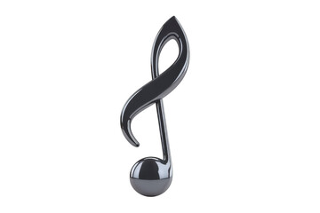 Sleek, glossy black musical note symbol stands out against plain background, representing music and creativity. shiny surface adds modern touch to this classic icon