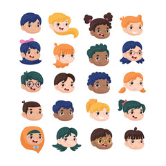 Children Faces Cartoon Illustration Collection