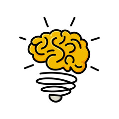 human brain thinking lamp hand drawn illustration vector 