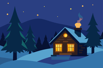 Fototapeta premium winter landscape with house