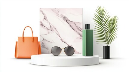 boutique small podium with statement outfit clipart, elegant showroom vibe, watercolor, pastel, isolated on white background