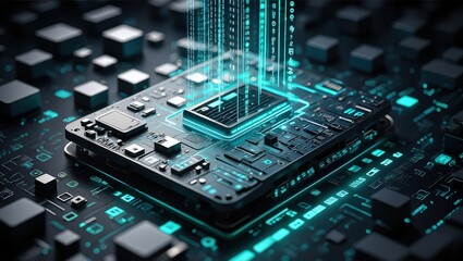 Futuristic microchip with data streams