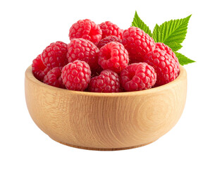 Maliny w drewnianej misce na przezroczystym tle