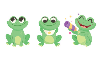 Cheerful Cartoon Frogs who are Celebrating Fun and Joy with a Colorful Display of Happiness
