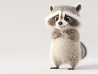 Obraz premium Cute cartoon raccoon standing on white background 