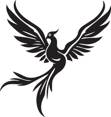 A majestic eagle in flight, depicted as a bold black silhouette against a pure white background