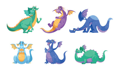 A collection of Colorful Pixel Art Dragons displayed in a variety of dynamic poses