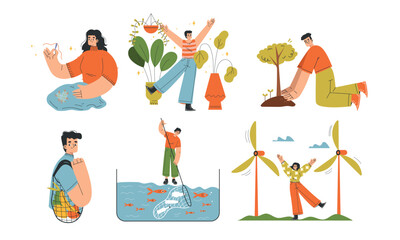 Illustrations depicting EcoFriendly Activities and Sustainable Practices for a better world