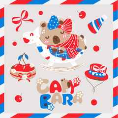 Cute patriotic capybara in 4th of July elements