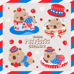 Cute patriotic capybara in 4th of July elements