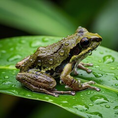 Obraz premium African Rain Frog, rain frog 4k hd high quality wallpaper background picture | Close-Up Realistic African Rain Frog in Rainy Natural Habitat