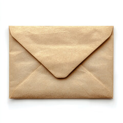 Close up view of a closed brown kraft paper envelope with details and texture isolated on a clean white background suitable for conveying a simple message.