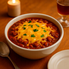 Chili Con Carne Topped with Melted Cheese