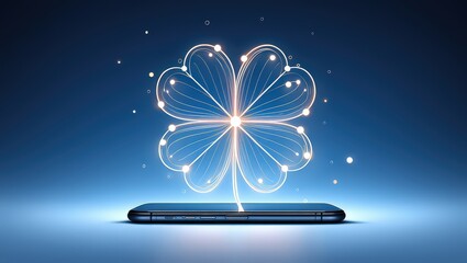 Digital four leaf clover emerging from smartphone