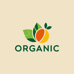 A colorful organic food logo design featuring a vibrant basket overflowing with fresh fruits and vegetables, symbolizing health, abundance, and community connection.