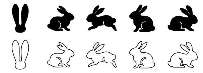 Easter bunny A diverse collection of black rabbit and other animal silhouettes, perfect for vector illustrations or Easter designs