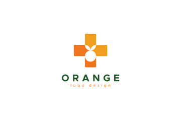 Healthy Orange Logo Image. Cross Sign With Negative Space Orange Fruit Inside Isolated On White Background. Flat Vector Logo Design Template Element Usable For Branding Identity Logos.
