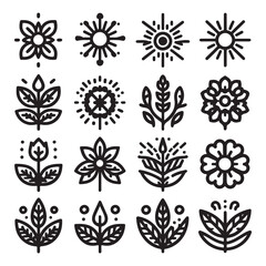 Flowers related editable stroke outline icon set flat vector illustration