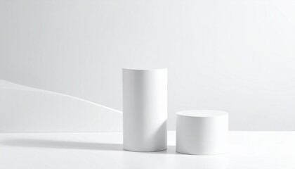 Minimalist White Cylindrical Display Stands Product Presentation Mockup.