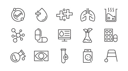 Laboratory and test line icon set. Laboratory, research, scientist, experiment, lab, science, chemical, toxic, microscope, beaker, experiment, education, biotechnology line icon set. Ui thin line icon