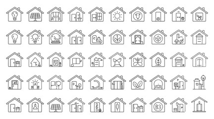 Wooden house icon set featuring various real estate and architecture symbols for web and urban design illustration