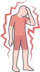 Illustration of a person holding their head, surrounded by jagged lines, symbolizing stress or headache.