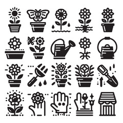 Flowers related editable stroke outline icon set flat vector illustration