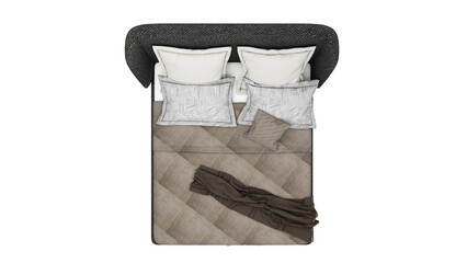 Bedroom model with wooden frame and soft and comfortable sponge material with white background