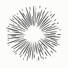Fototapeta premium Hand drawn sunburst rays round burst abstract sketch style circle shine glow light energy illustration vector design minimalist black and white
