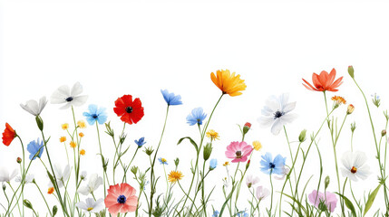 Fototapeta premium Watercolor botanical illustration of colorful flowers in vibrant garden setting, showcasing various species and hues